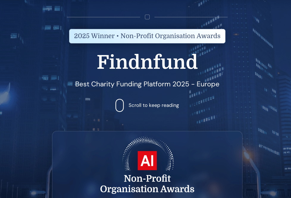 Screenshot waarop te zien is dat FindNFund de No-Profit Organisation award wint