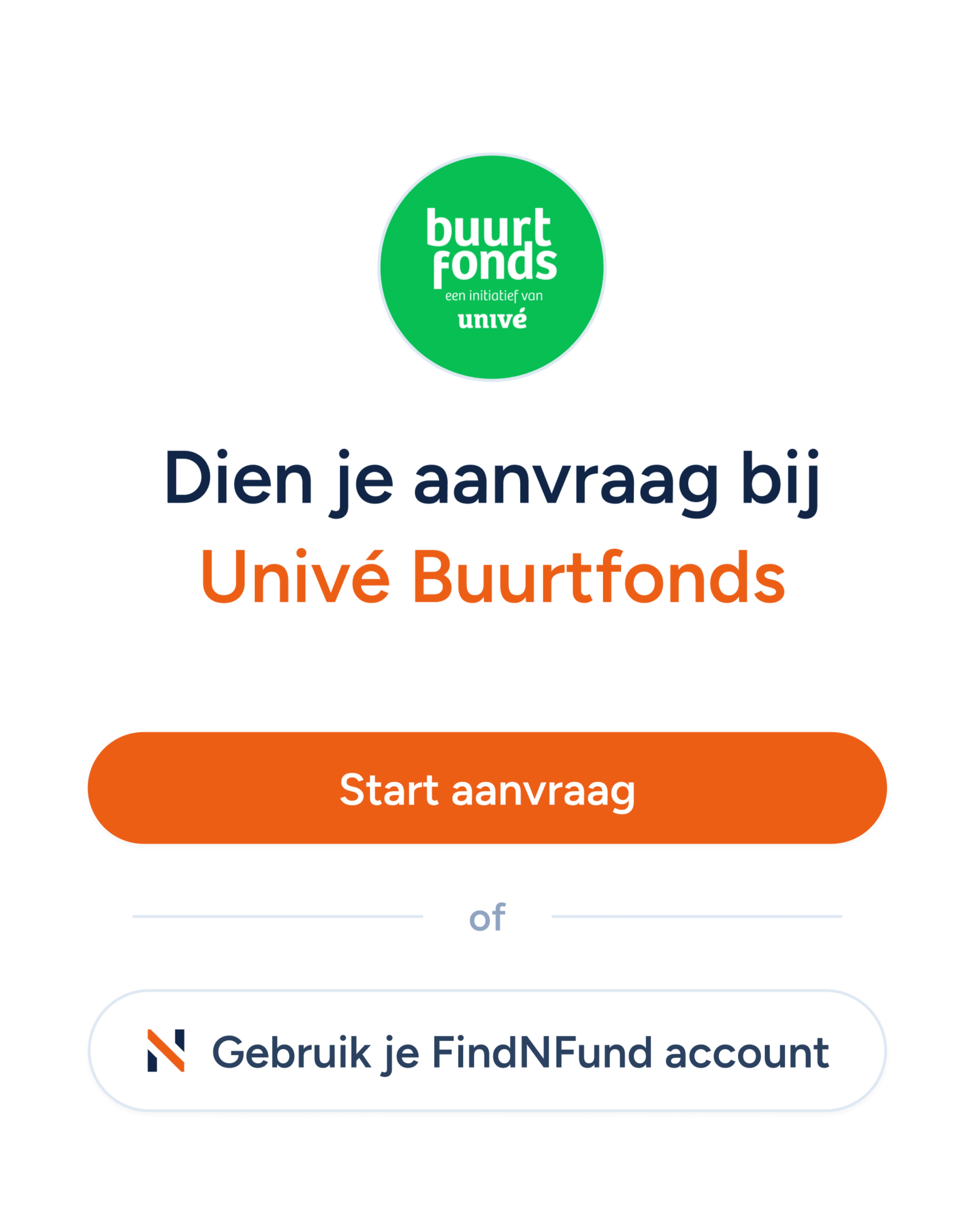 Het aanvraag scherm van Univé buurtfonds