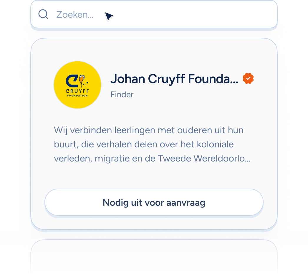 Een illustratie die het zoeken van Finders en de optie voor uitnodigen voor aanvraag weergeeft